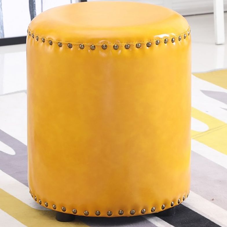 Round Contemporary Pouf Pure Color Nailhead Trim PU Leather Pouf Ottoman Clearhalo 'furn' 'furn_ottomans_poufs' 'Furniture' 'Living Room Furniture' 'Ottomans & Poufs' 'ottomans_poufs' 1200x1200_3c19b057-bdc5-4d05-bbe8-fb2565208d44