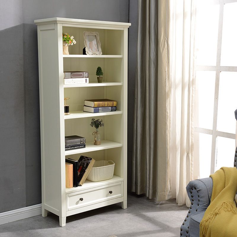 Modern Style Closed Back Bookcase Standard Wooden Bookshelf  in White