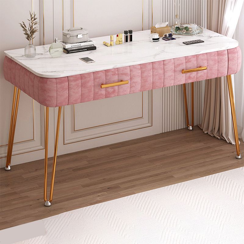 Metal Dressing Table with 2 Storage Drawers Stone Top Make-up Vanity
