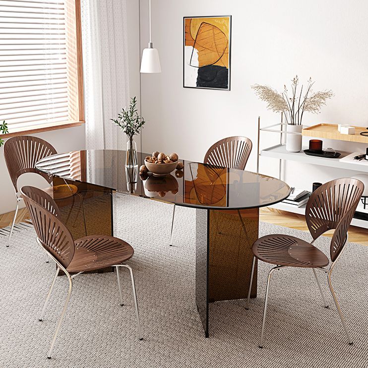 Glass Top Dining Table Oval Dining Table with Double Pedestal