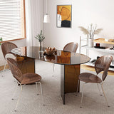 Glass Top Dining Table Oval Dining Table with Double Pedestal