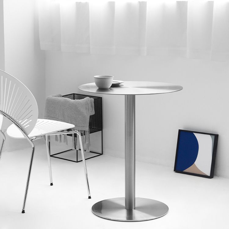 Metal Industrial Dining Table Stainless Steel Top Table with Pedestal Base Clearhalo ' dining_table' 'Dining Tables & Seating' 'Dining Tables' 'furn' 'furn_dining_table' 'Furniture' 'furniture_dining_table' 'Kitchen & Dining Furniture' 'kitchen&dining_furn' 'kitchen' 'kitchen_dining_table' 1200x1200_3c200596-3762-4c9b-9447-af6693a11213