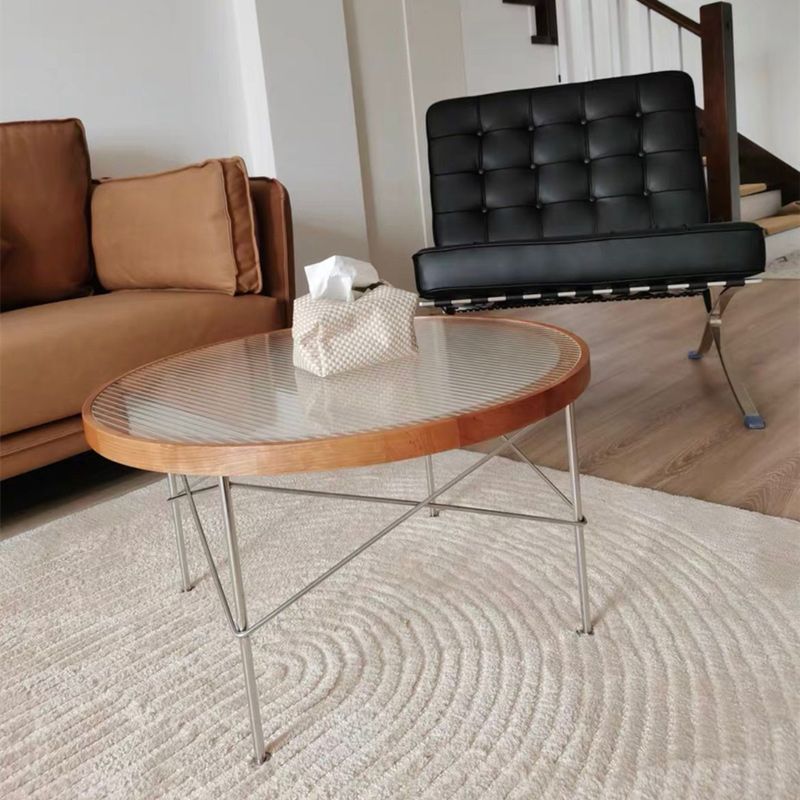 Modern Cross Legs Coffee Table Round Glass Top Coffee Cocktail Table for Living Room Clearhalo 'Coffee & Accent Tables' 'Coffee Tables' 'coffee_tables' 'furn' 'furn_coffee_tables' 'Furniture' 'Living Room Furniture' 1200x1200_3c2058d3-25f7-4a64-9934-e5383e760a31