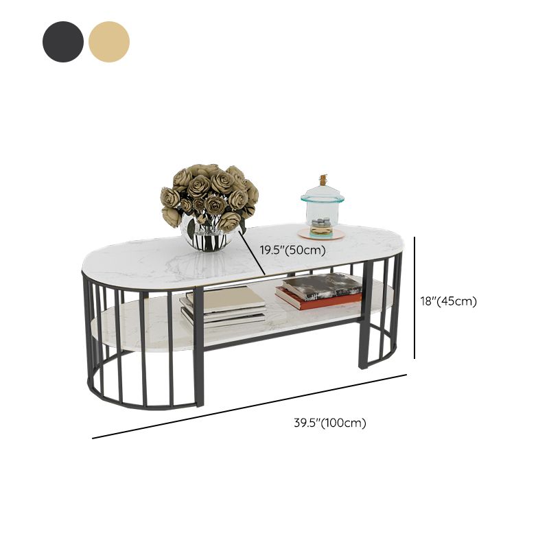 Oval Top Coffee Table Steel Sled Base Cocktail Table with Shelf