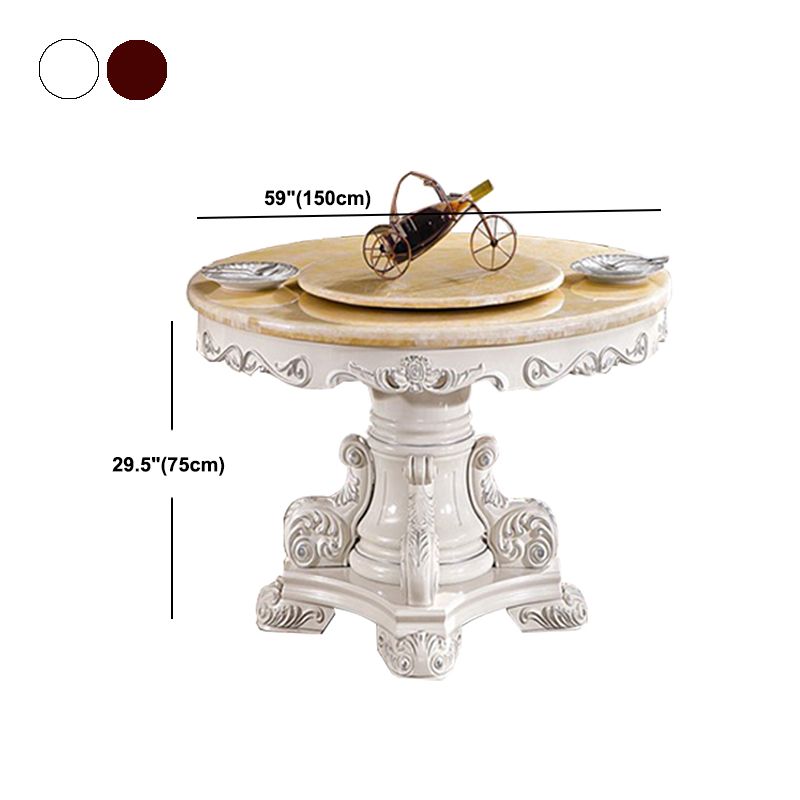 White Stone Top Dining Table Round Dining Table with Pedestal Base