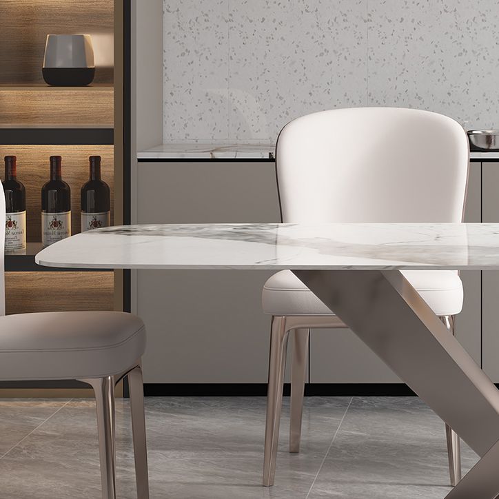 Minimalist Style Sintered Stone Dining Table with White Fixed Table and Trestle Base for Home Use Clearhalo 'Dining Room Sets' 'Dining Tables & Seating' 'dining_room_set' 'furn' 'furn_dining_room_set' 'Furniture' 'furniture_dining_room_set' 'Kitchen & Dining Furniture' 'kitchen&dining_furn' 'kitchen' 1200x1200_3c21aa19-e40f-486a-a395-ca9ea593d24e