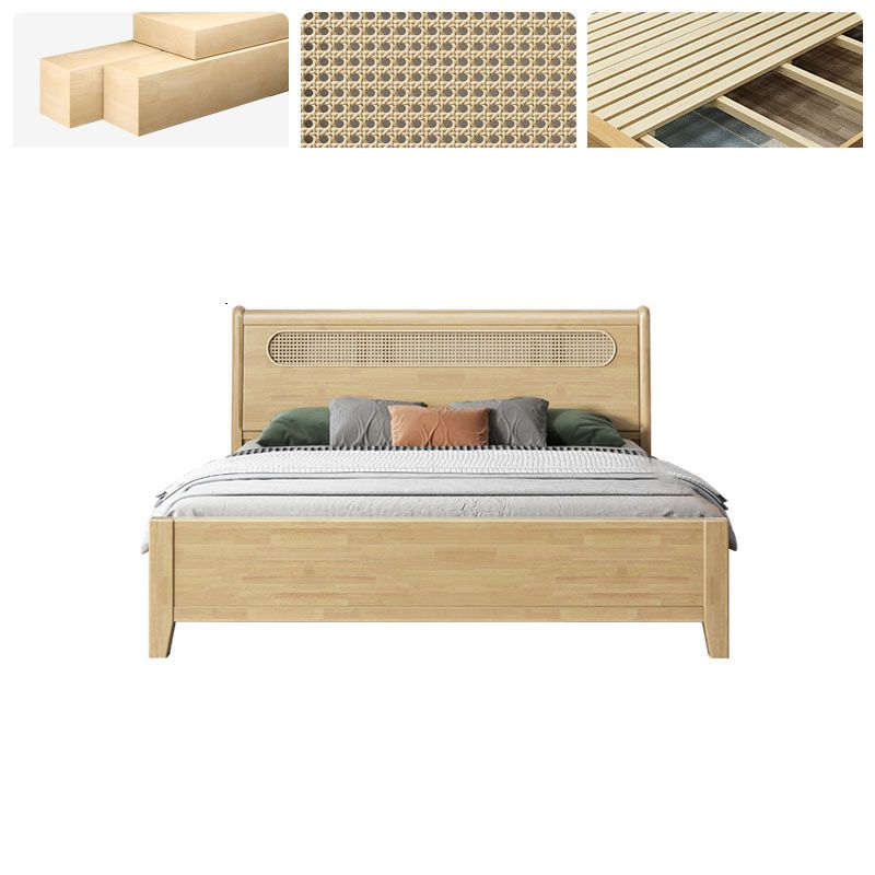 Rectangular Natural Standard Bed Solid Wood and Rattan Panel Bed Rubberwood Clearhalo 'Bedroom Furniture' 'Beds' 'furn' 'furn_beds' 'Furniture' 1200x1200_3c250757-f44d-4d67-8619-fc5cd4741504
