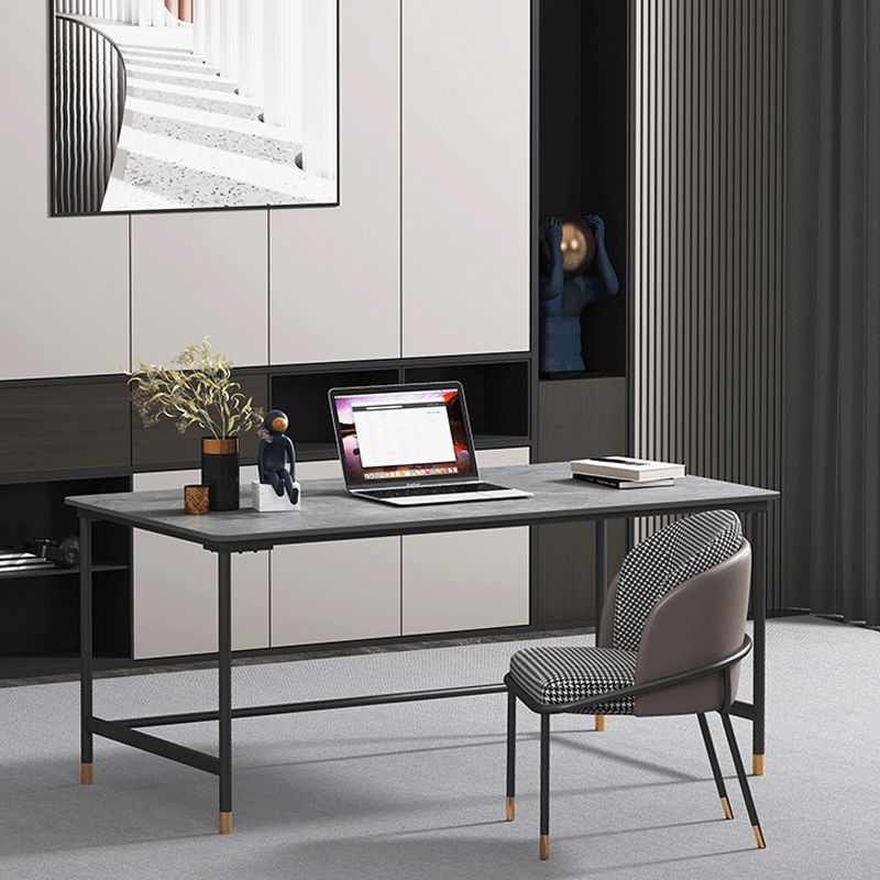 Industrial Rectangular Writing Desk H-Shape Office Desk Dark Taupe Clearhalo 'furn' 'furn_office_desk' 'Furniture' 'Office Desks' 'Office Furniture' 'office_desk' 1200x1200_3c2bd5ed-9693-45cd-a447-613db36c5171