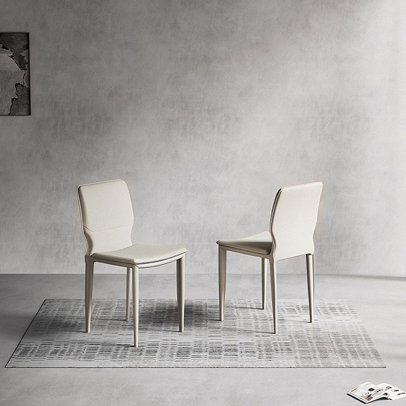 Contemporary Metal Dining Chair Leather Armless Dining Room Chair for Home Use
