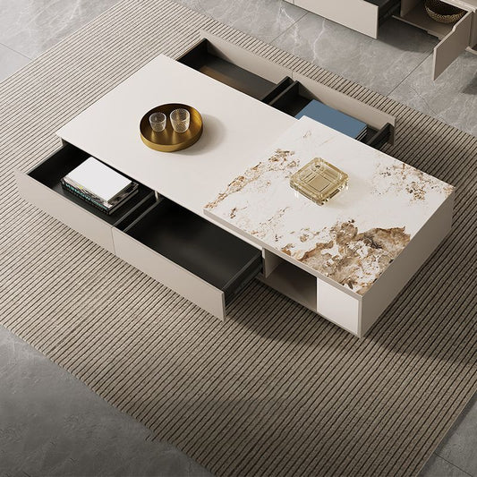 Mesa de piedra rectangular de mesa de café con cajones de almacenamiento