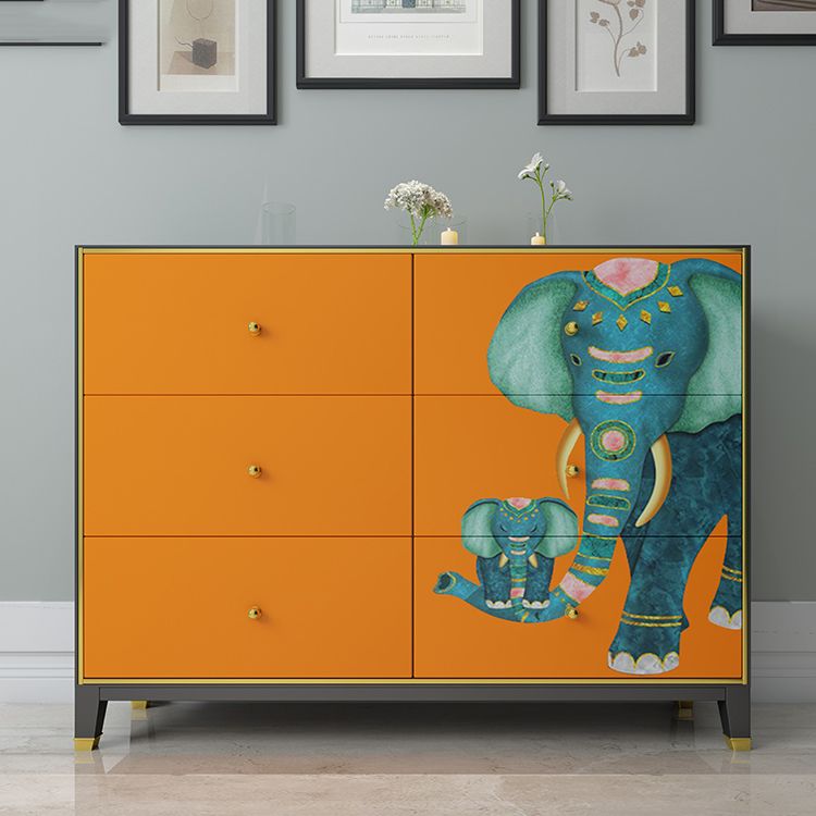6-schädiger Holz Sideboard 47,5 "l modernes Orangenbuffet für Esszimmer