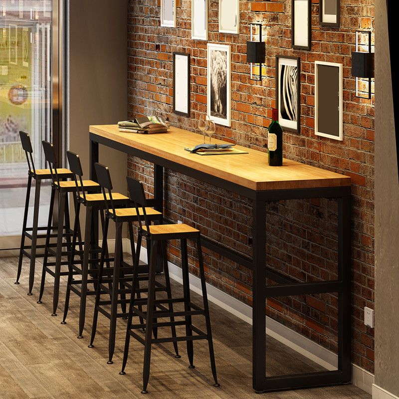 Pine Wood Bar Dining Table Industrial Rectangle Bar Table with Trestle Pedestal for Cafe Clearhalo 'Bar Furniture' 'Bar Tables' 'bar_tables' 'furn' 'furn_bar_tables' 'Furniture' 'furniture_bar_tables' 'Kitchen & Dining Furniture' 1200x1200_3c335155-5e4b-4caf-9687-6d6a173f7b52