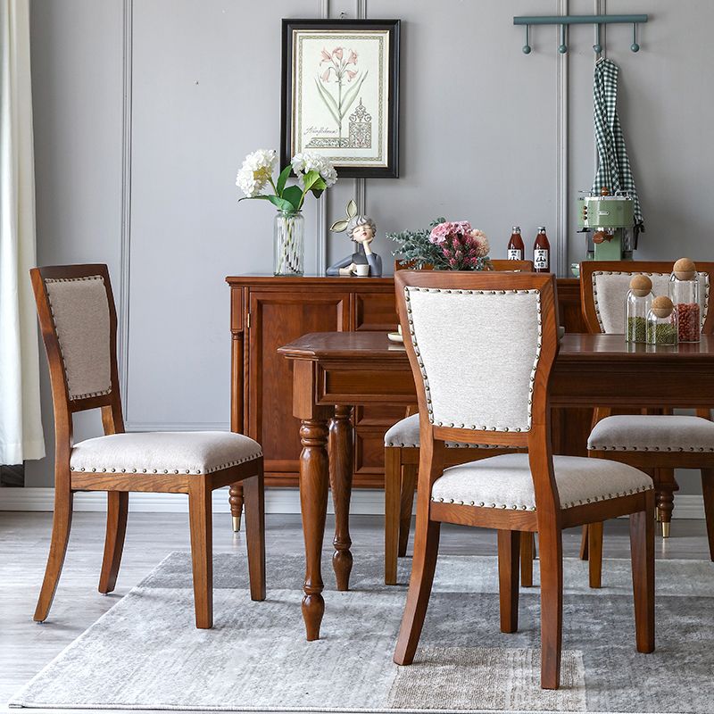 Moderne zijstoel gestoffeerde eetkamerstoelen met een houten basis voor eetkamer