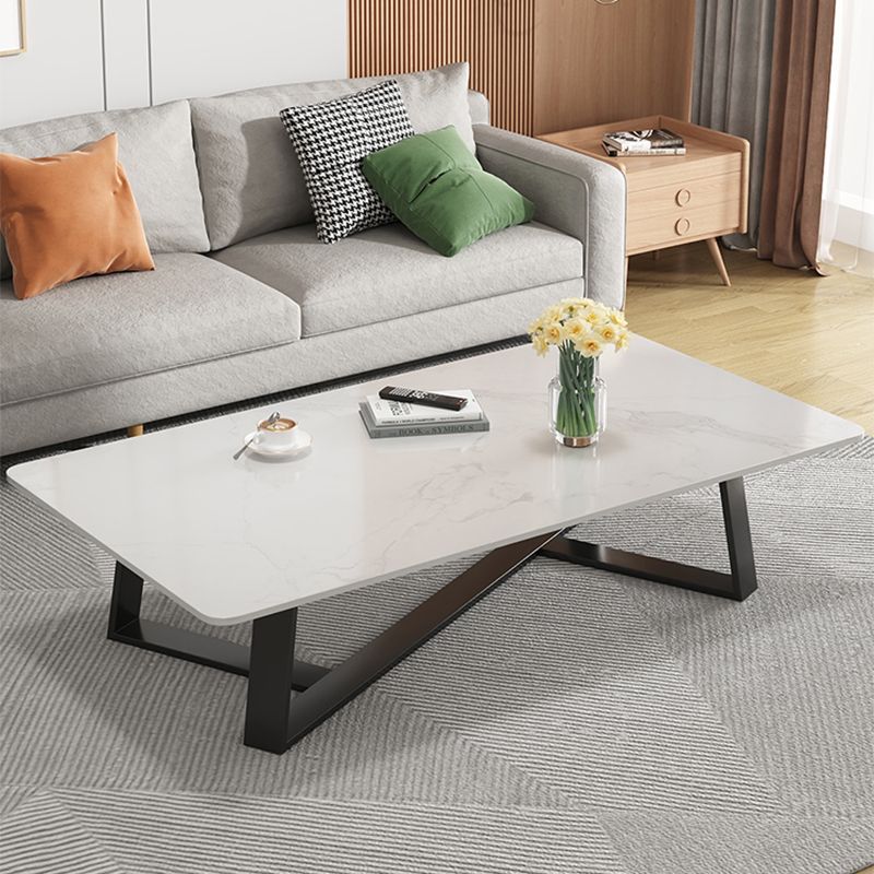 Stone and Metal Coffee Table Contemporary Coffee or End Table with Cross Legs