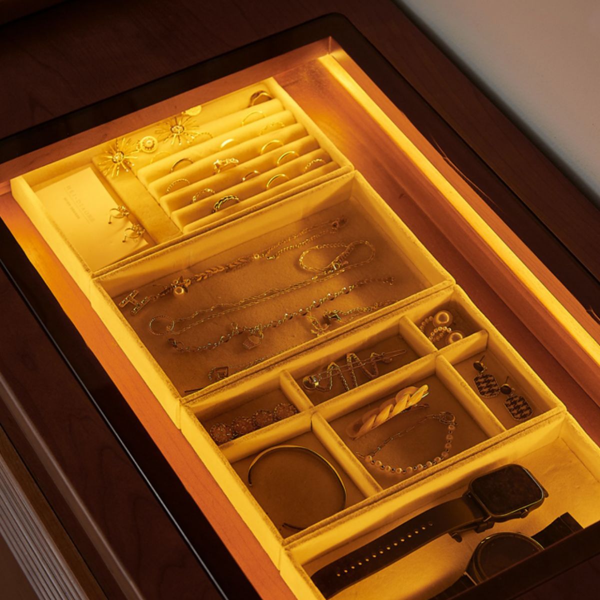 Traditional Wood & Glass Vanity Desk in Cherry with 6 Drawers - 94.5" W