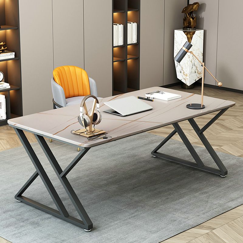 Contemporary Rectangle Computer Desk Antique Finish Office Desk with Metal Legs Clearhalo 'furn' 'furn_office_desk' 'Furniture' 'Office Desks' 'Office Furniture' 'office_desk' 1200x1200_3c37bb16-792d-43b2-a921-b0329eb0f3c3