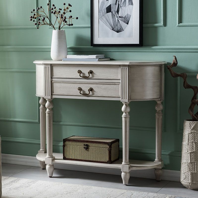 Tabla de consola de media luna de madera sólida 35.43 pulgadas de altura con 2 cajones