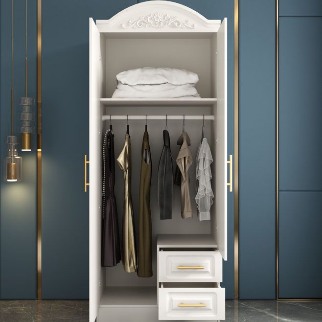 French Country Wardrobe White Colour Wooden Wardrobe Closet With 2 Drawers