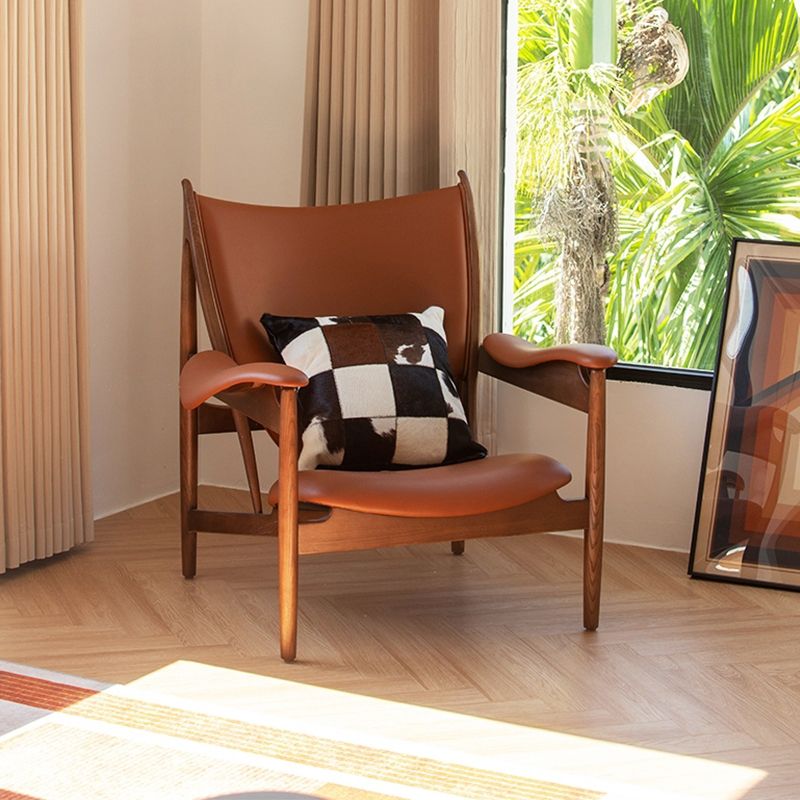 Traditional Living Room Accent Armchair Genuine Leather Brown Accent Armchair