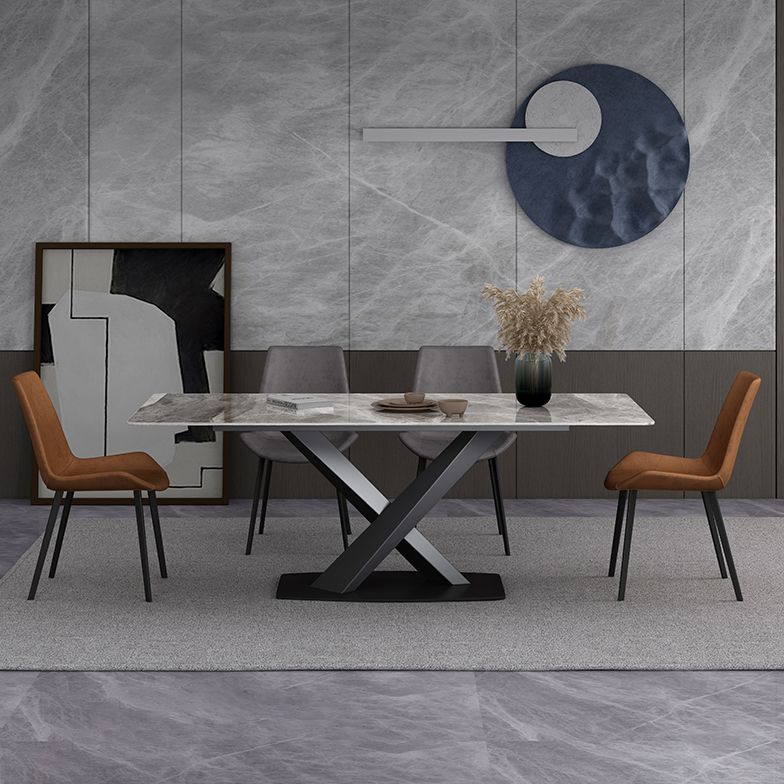 Simple Gray Sintered Stone Dining Table Kitchen Standard Dining Table with Pedestal Base Clearhalo ' dining_table' 'Dining Tables & Seating' 'Dining Tables' 'furn' 'furn_dining_table' 'Furniture' 'furniture_dining_table' 'Kitchen & Dining Furniture' 'kitchen&dining_furn' 'kitchen' 'kitchen_dining_table' 1200x1200_3c461140-a831-4c7e-9543-9f9d894b6604
