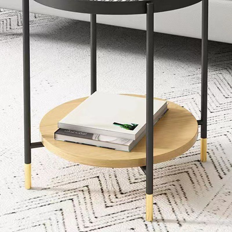 Modern Oval / Round Glass Coffee Table Iron 4 Legs Cocktail Table with Shelf