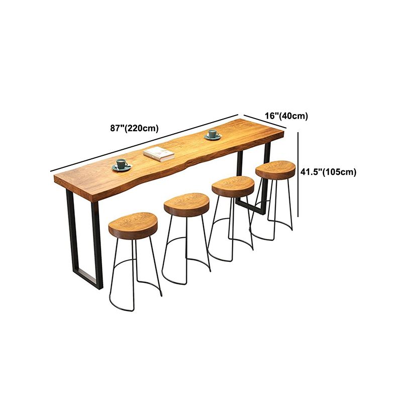 Tavolo da bar in legno massiccio marrone chiaro con tavolo da pub moderno a slitta nera per piccoli luoghi