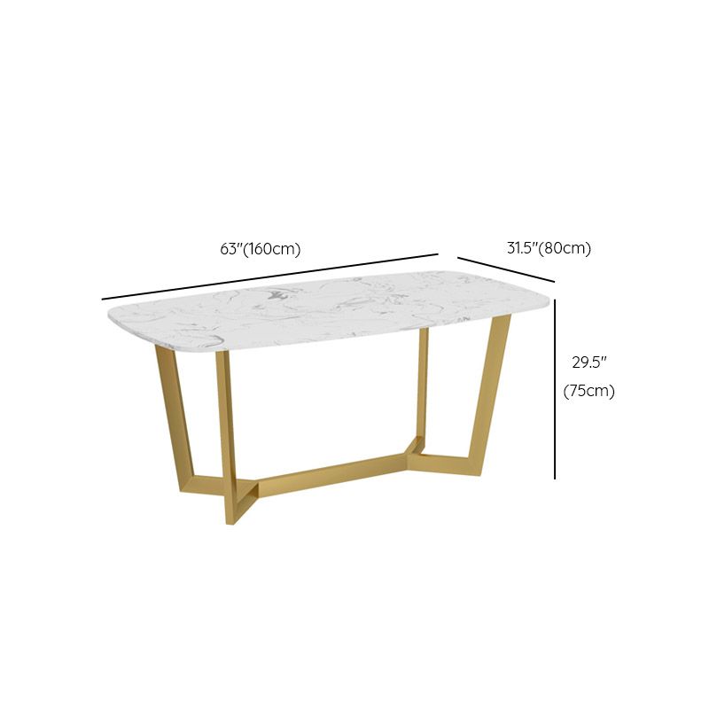White - Gold Dinner Room Kitchen Table Rectangle Dining Table