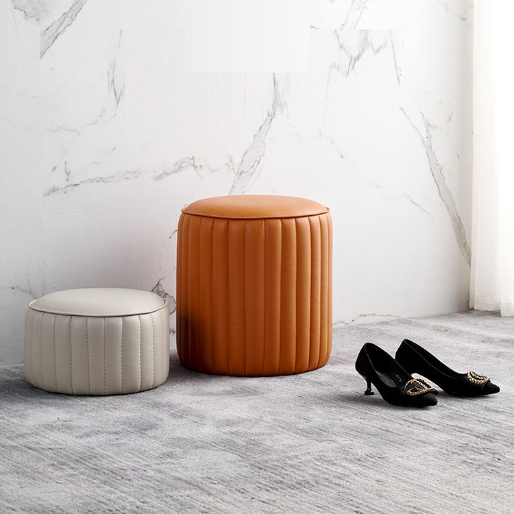 Modern Pouf Ottoman Genuine Leather Upholstered Cylinder Shape Ottoman Clearhalo 'furn' 'furn_ottomans_poufs' 'Furniture' 'Living Room Furniture' 'Ottomans & Poufs' 'ottomans_poufs' 1200x1200_3c5175c9-a17d-4800-8025-6949da25f12f