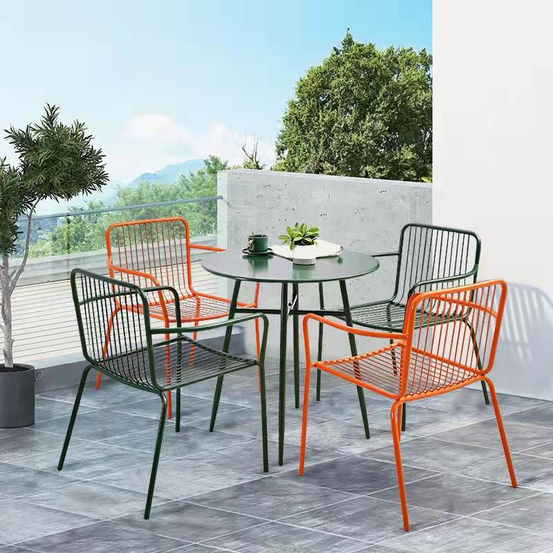 Industrial Patio Dining Side Chair Metal Slat Back Arm Chair