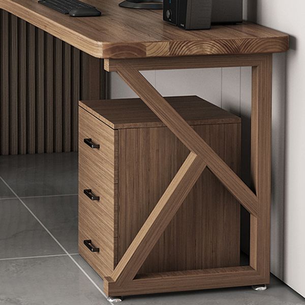 Escritorio contemporáneo de madera maciza escritorio de escritura marrón en forma de L para vivir OOM