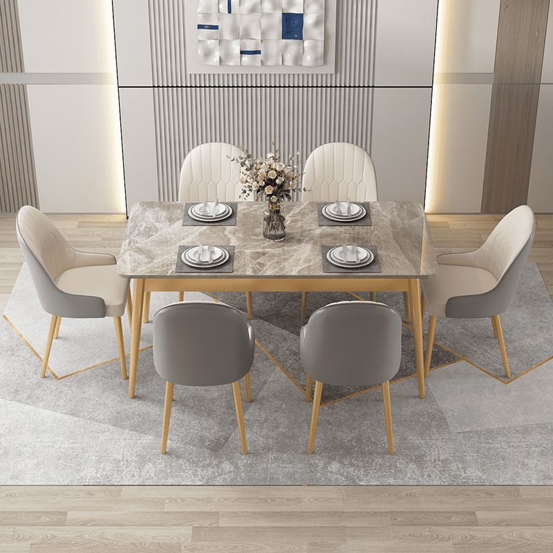 Mesa de comedor rectangular de 4 patas, mesa de piedra moderna para cocina