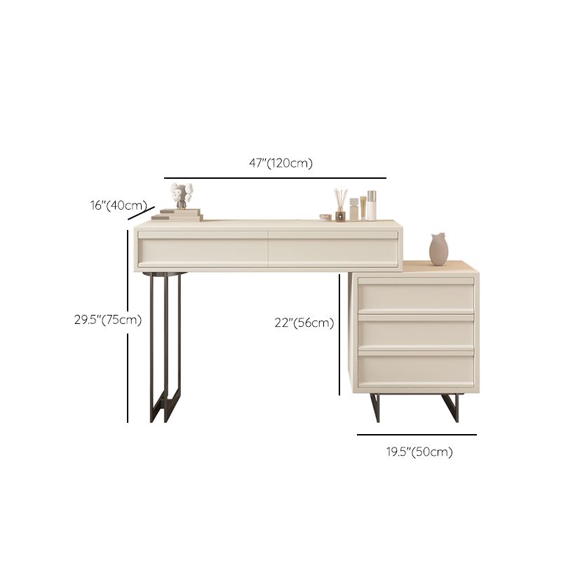 Table de coiffure de vanité contemporaine en beige avec 2/5 tiroirs