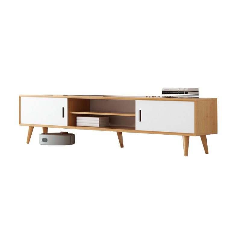Moderne tv-standaard met 4 poten, massief houten tv-standaardconsole met verschuifbare opbergruimte