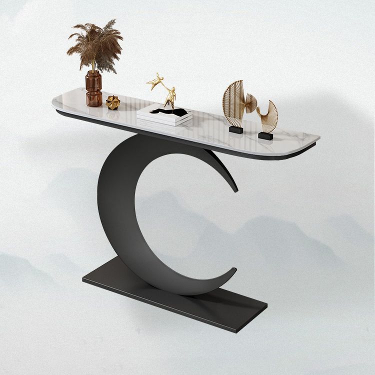 Mesa de consola resistente a las manchas con base de pedestal de hierro y tapa de piedra