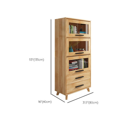 Rectangle Contemporary Natural Cabinet with Glass Doors and Drawers Clearhalo 'Cabinets & Chests' 'cabinets_chests' 'furn' 'furn_cabinets_chests' 'Furniture' 'Living Room Furniture' 1200x1200_3c5f4e40-d546-414e-8a3e-f44255738c3b