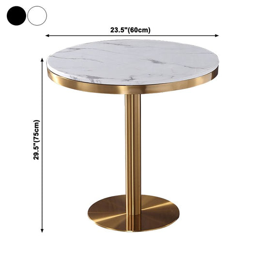 Marble Dining Table Single Pedestal Metallic Base Round Table for Home