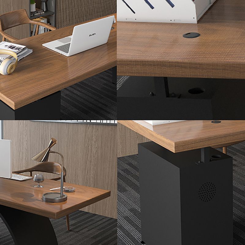 Scrivania marrone e nero da ufficio rettangolare scrivania in legno pino e metallo