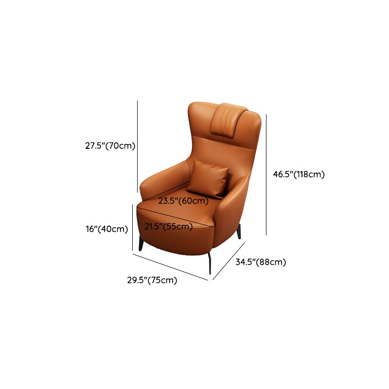 Fauteuil accent orange contemporain avec cadre en bois massif et pattes en métal