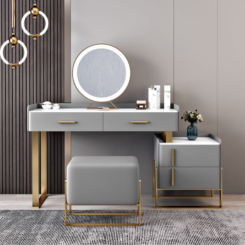 Tavolo da toeletta in legno in legno in legno massiccio grigio top di pietra con 4 cassetti