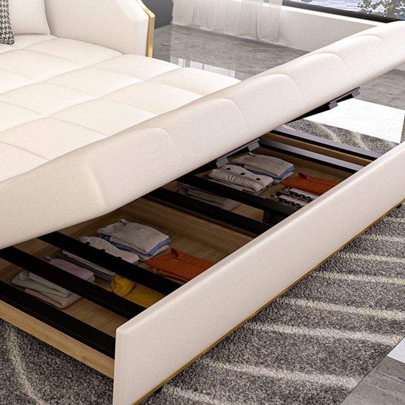 Cama de sofá glamorante en la cama de sofá de cuero de cuero blanco sintética galleta