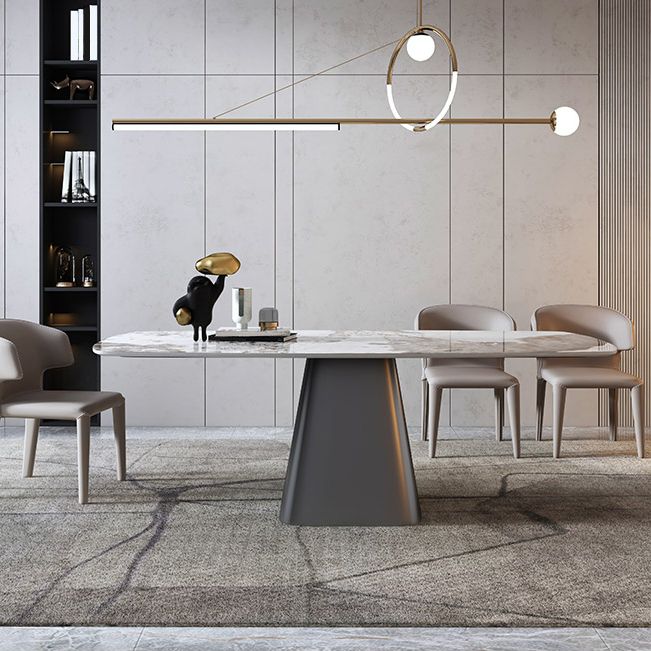 Modern Style Rectangle Dining Table Sintered Stone Pedestal Dining Table for Home Use Clearhalo ' dining_table' 'Dining Tables & Seating' 'Dining Tables' 'furn' 'furn_dining_table' 'Furniture' 'furniture_dining_table' 'Kitchen & Dining Furniture' 'kitchen&dining_furn' 'kitchen' 'kitchen_dining_table' 1200x1200_3c65a872-32de-4925-96de-9acaf8f96a05