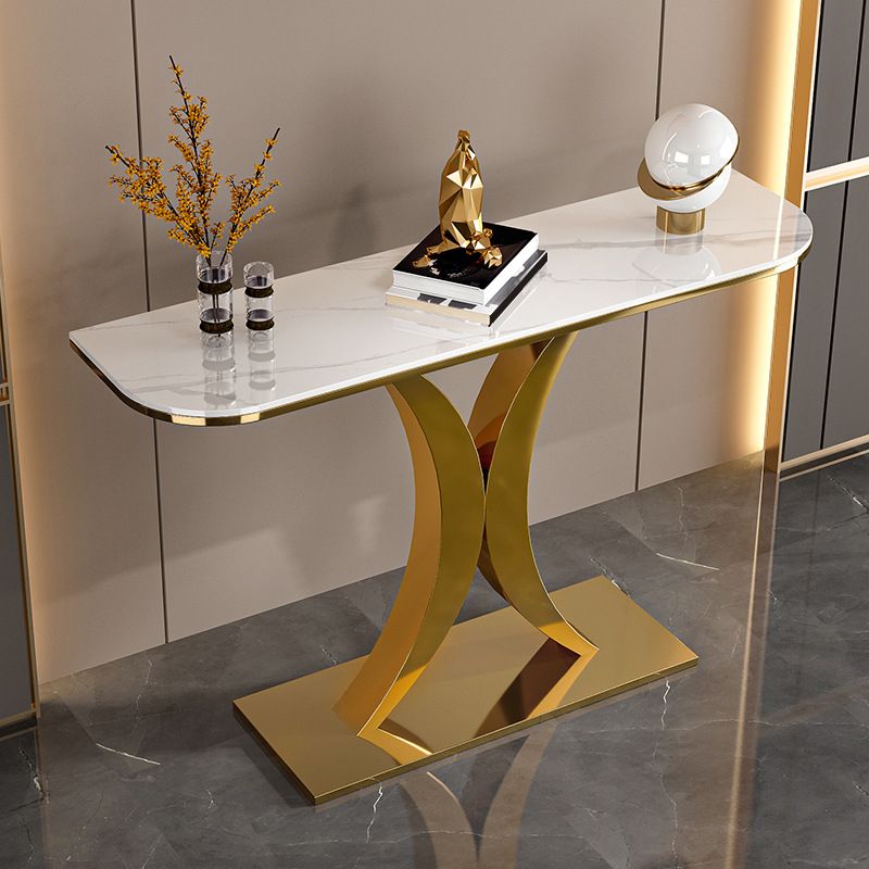 12 Inch Wide Glam Accent Table Half Moon Metal Console Table for Hall