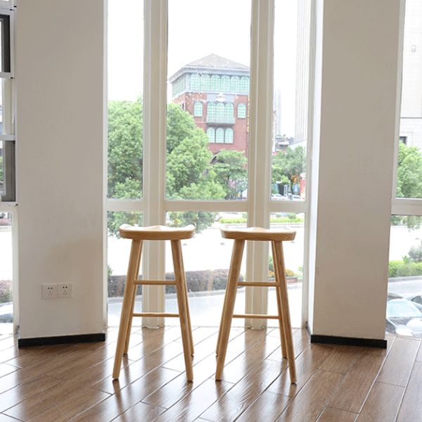 Modern Backless Footrest Stool Contoured Pine Solid Wood Bar Stool