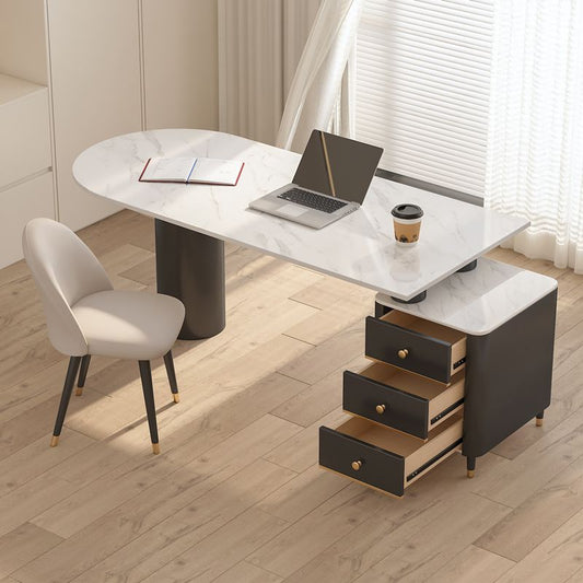 White Pedestal Writing Desk Glam Office Desk with 3 Storage Drawers Clearhalo 'furn' 'furn_office_desk' 'Furniture' 'Office Desks' 'Office Furniture' 'office_desk' 1200x1200_3c75ebfa-a62c-440e-8835-c6871a3f0c04