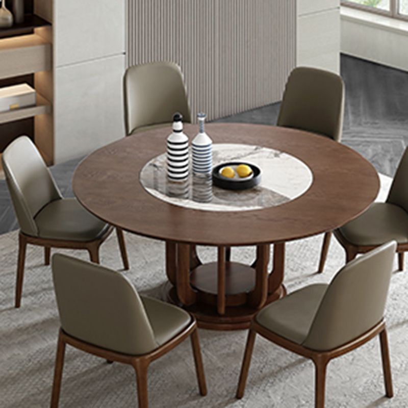 Walnut Color Solid Wood Round Dining Table Round Turntable Furniture with Pedestal Base Clearhalo 'Dining Tables & Seating' 'Dining Tables' 'dining_table' 'furn' 'furn_dining_table' 'Furniture' 'Kitchen & Dining Furniture' 1200x1200_3c76f112-bc29-423d-9371-3a8bf97783e8