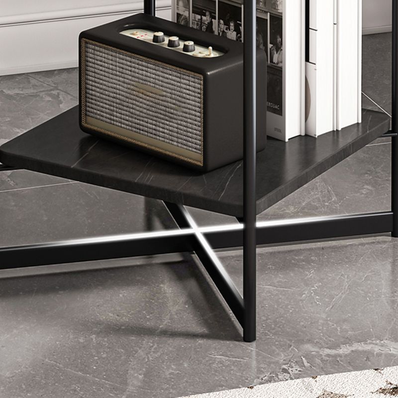 Modern Style Cocktail Table Round Coffee Table with Tempered Glass Top and Iron Art Base