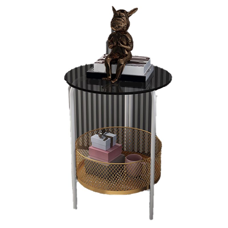 23.6" Tall Modern Round Glass Top Side Table Iron 3 Legs End Table with Storage