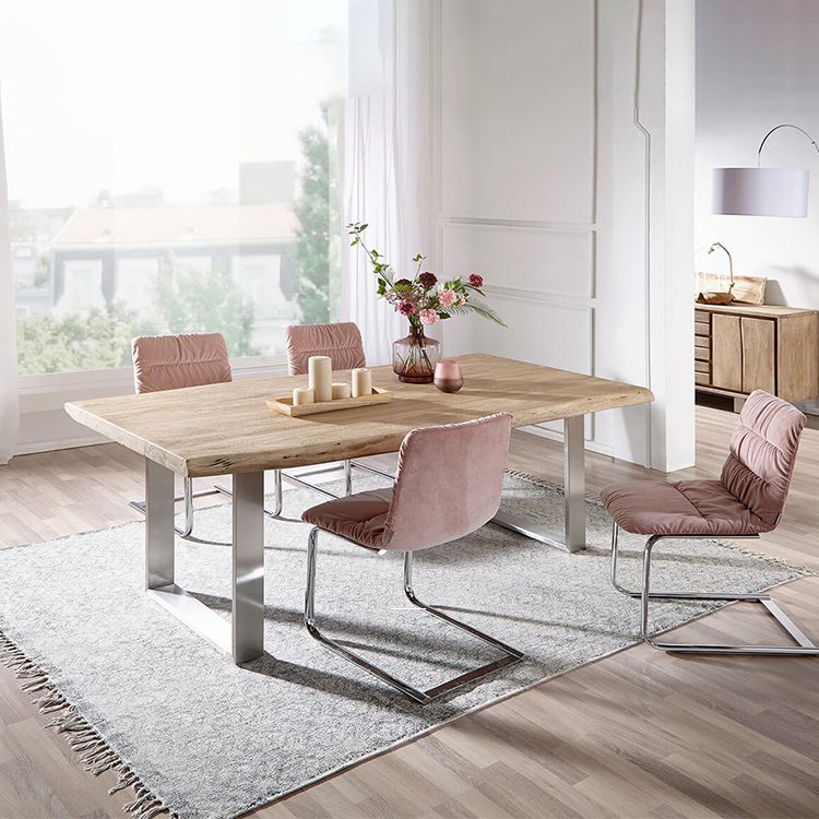 Rechthoek glamourstijl eettafel vaste tafel met massief hout