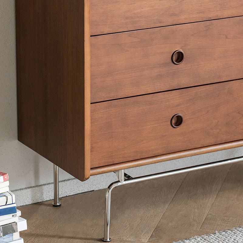 Cofre de almacenamiento de pino sólido moderno de mediados de siglo con cajones para el hogar