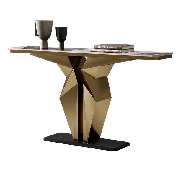 Mesa de consola rectangular de piedra Glam 13.78 "Mesa de acento de ancho con base abstracta